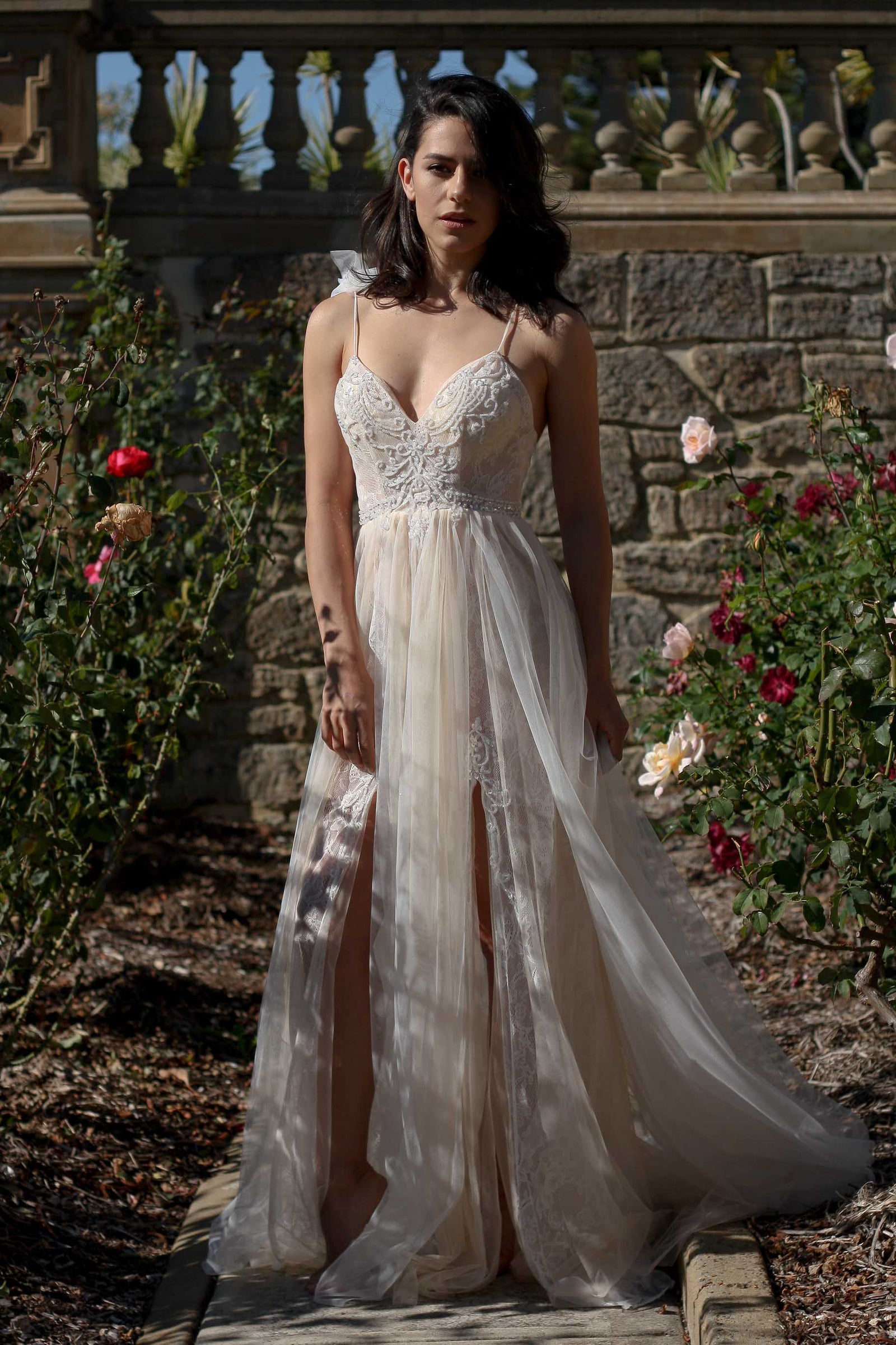 Unique boho wedding gown with spaghetti straps